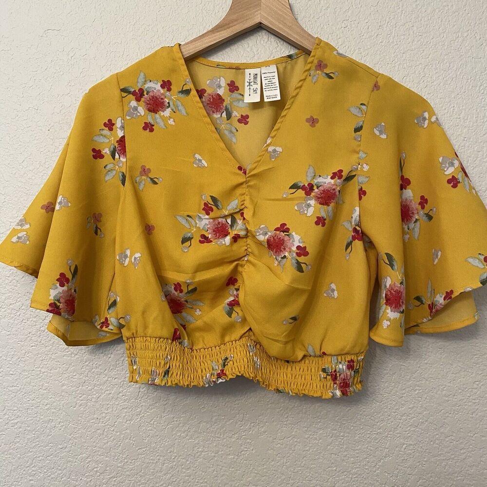 Midnight Sky Cropped style Yellow Floral Blouse Size Médium